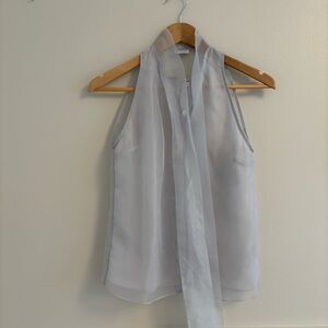 Babaton pale teal Sheer Tie-Neck Sleeveless top